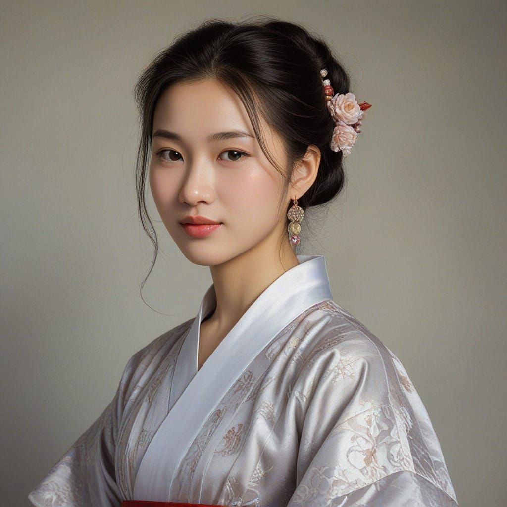 Han Chinese Woman in Traditional Garb as Rubens Oil Painting