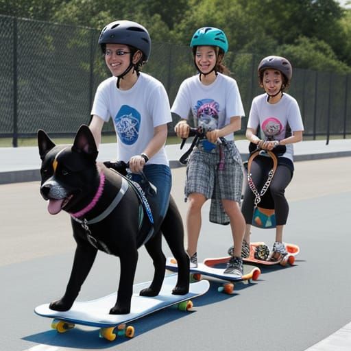 Adorable Puppies Skateboarding in a Group