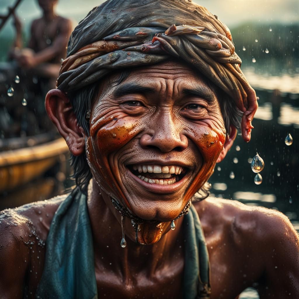 Smiling Indonesian Fishermen with Fresh Catch