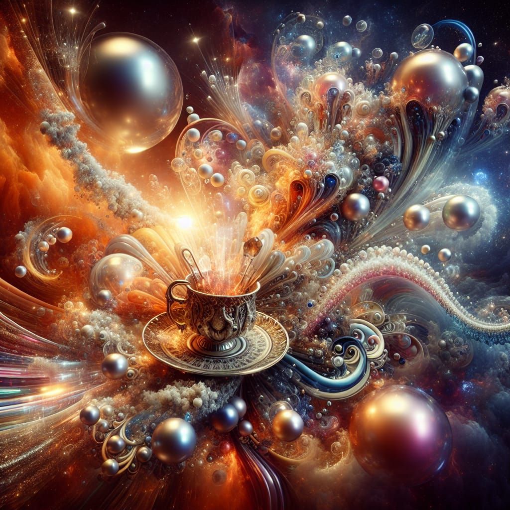Exploding Cosmic Bubbles and Teacups in Surreal Scene