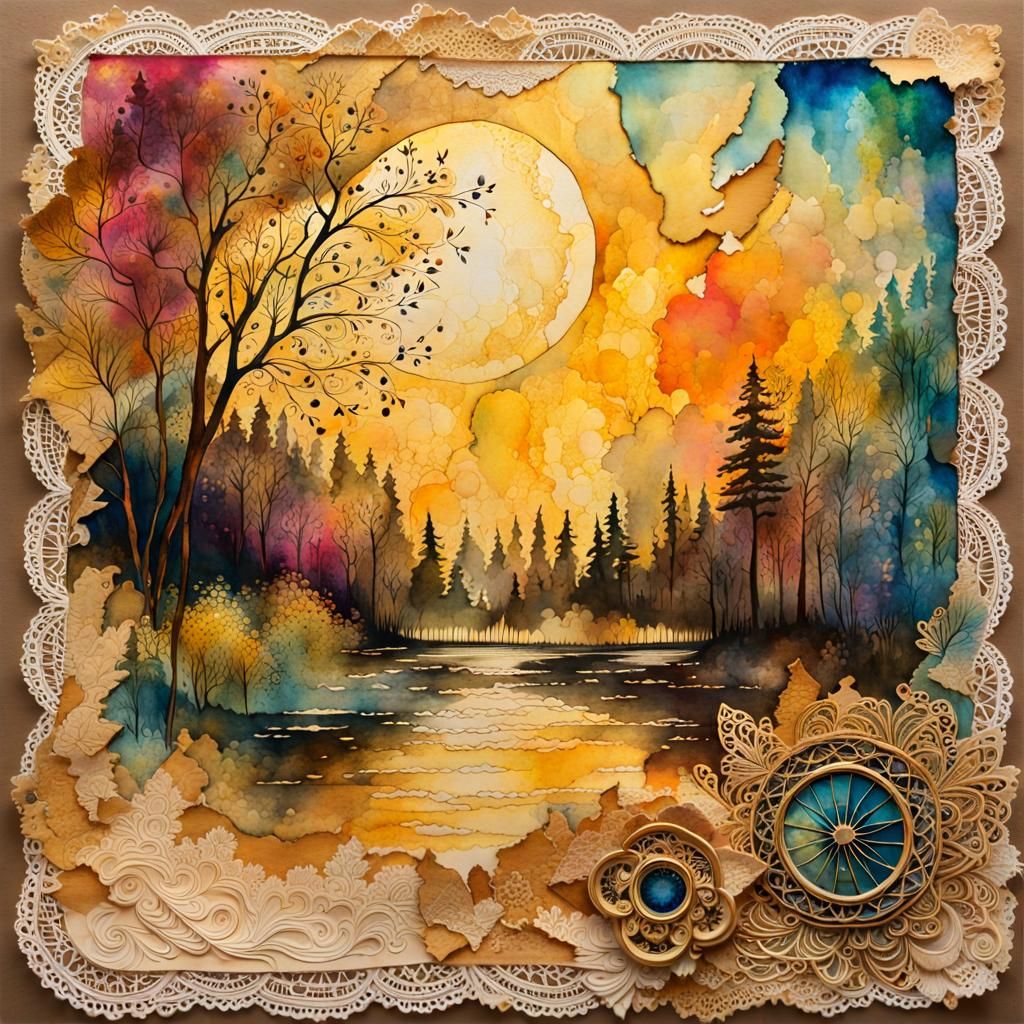 Magical Landscape in Watercolor with Vintage Aesthetics