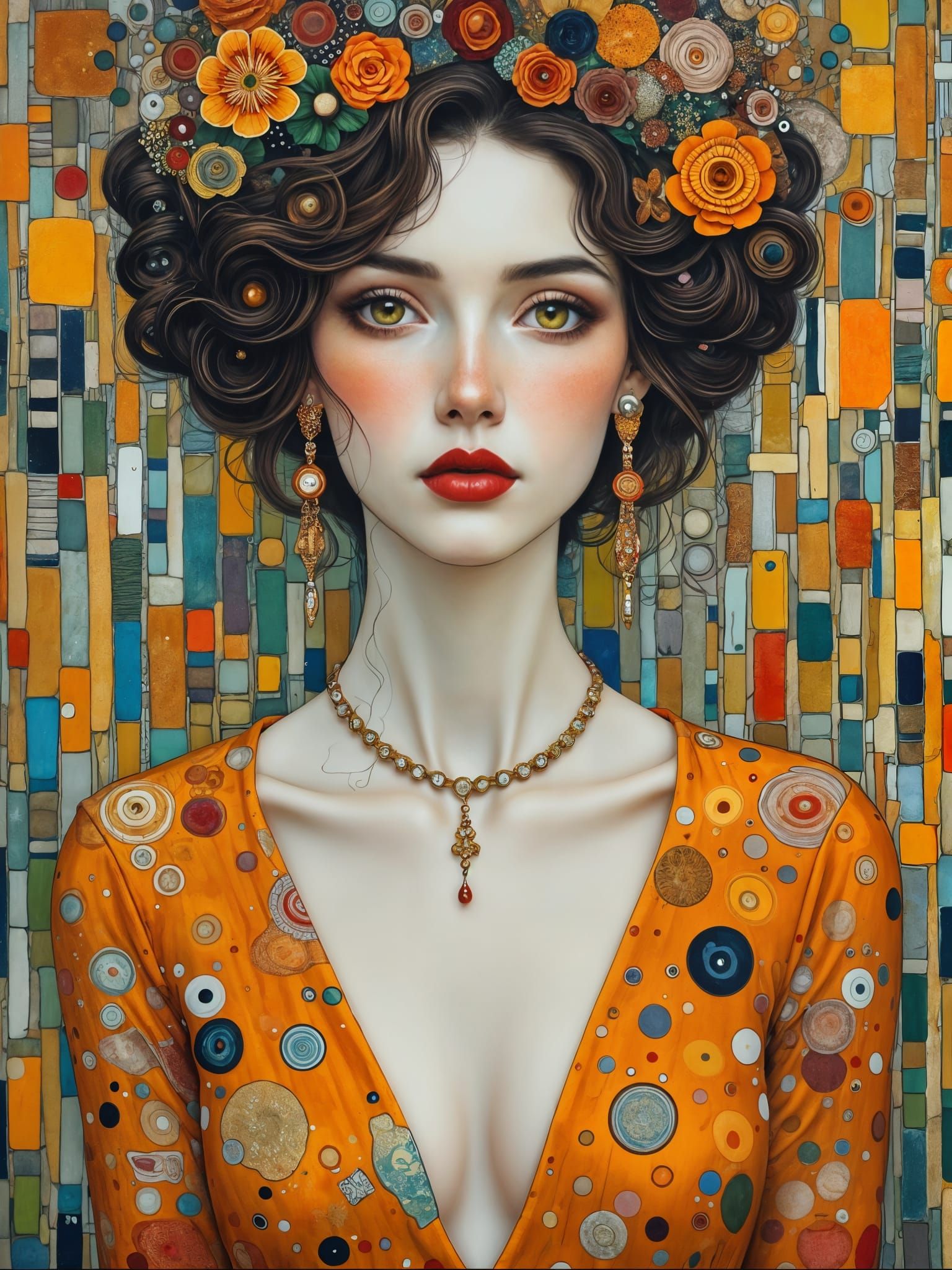 Gustav Klimt-Inspired Photoreal Portrait in Muted Colors