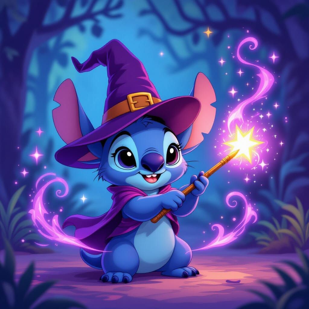 Stitch as a Witch Casting a Magical Spell