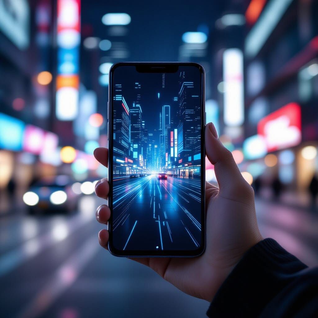 Sleek Samsung Cellphone in Futuristic Cityscape