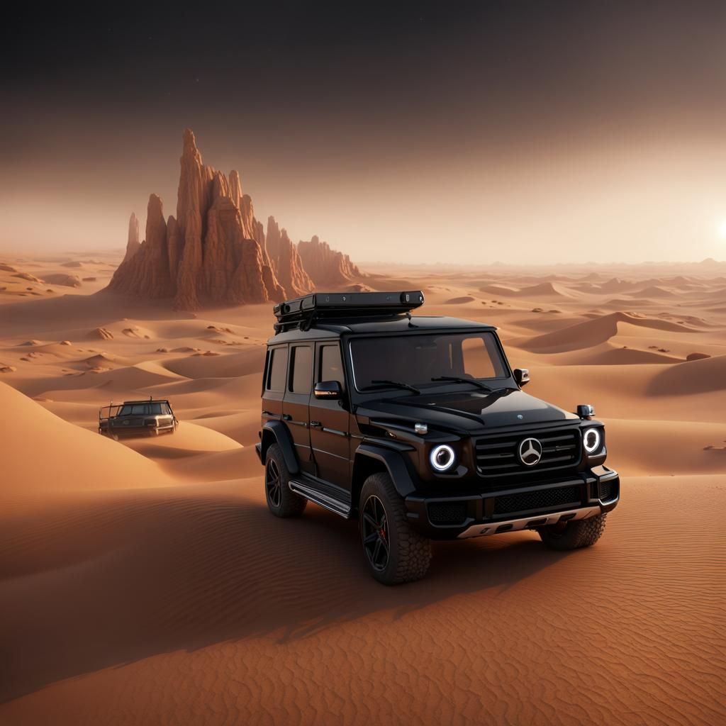 Black G-Wagon in Sahara: Detailed Matte Painting