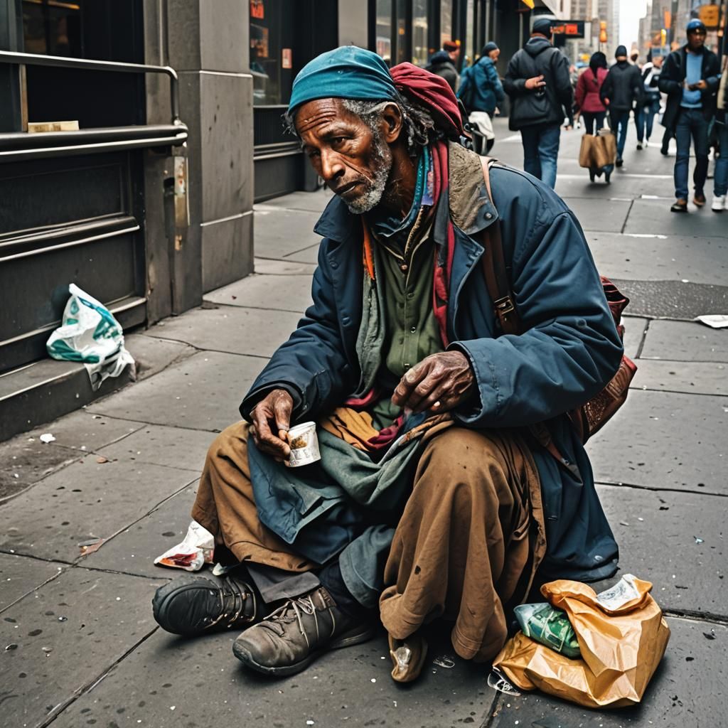 Vagrant Begging on the Streets of New York