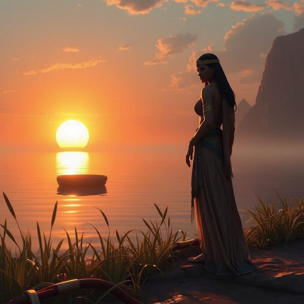 Egyptian Princess and Moses Basket at Sunrise