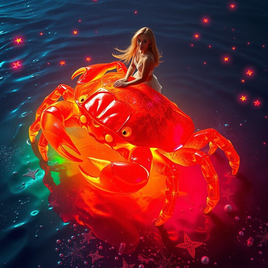 Neon Gummy Crab Rider in Soda Sea Dreamscape