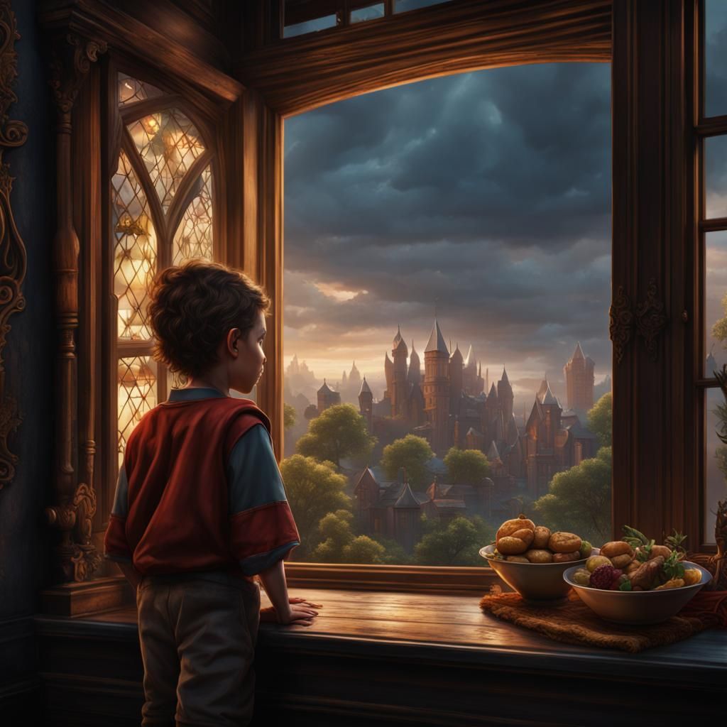 Child Observes Feast: Detailed Matte Painting