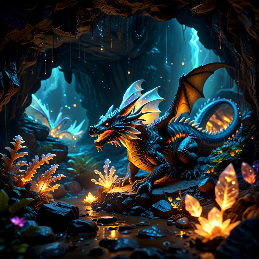 Glowing Dragon Bones Cave Concept Art