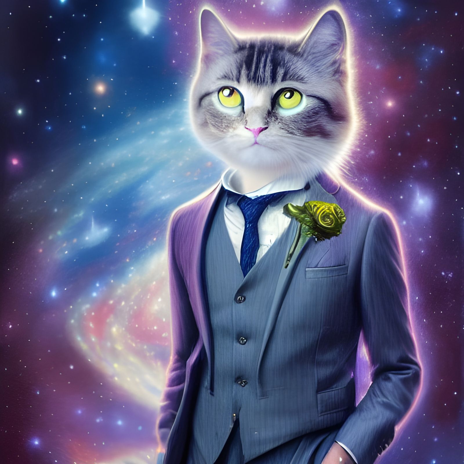 Humanoid Space Cat Portrait in Hyperrealistic Style