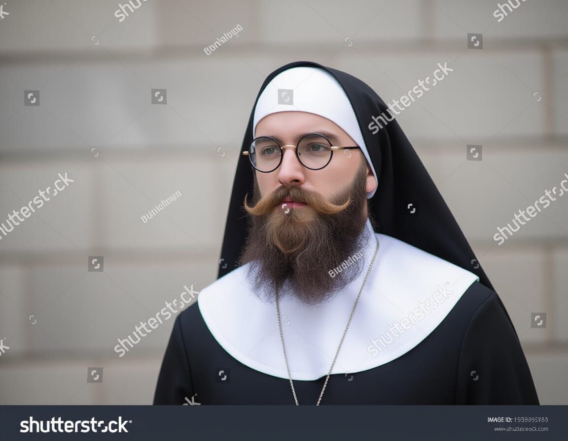 Man in Nun Habit with Glasses and Beard