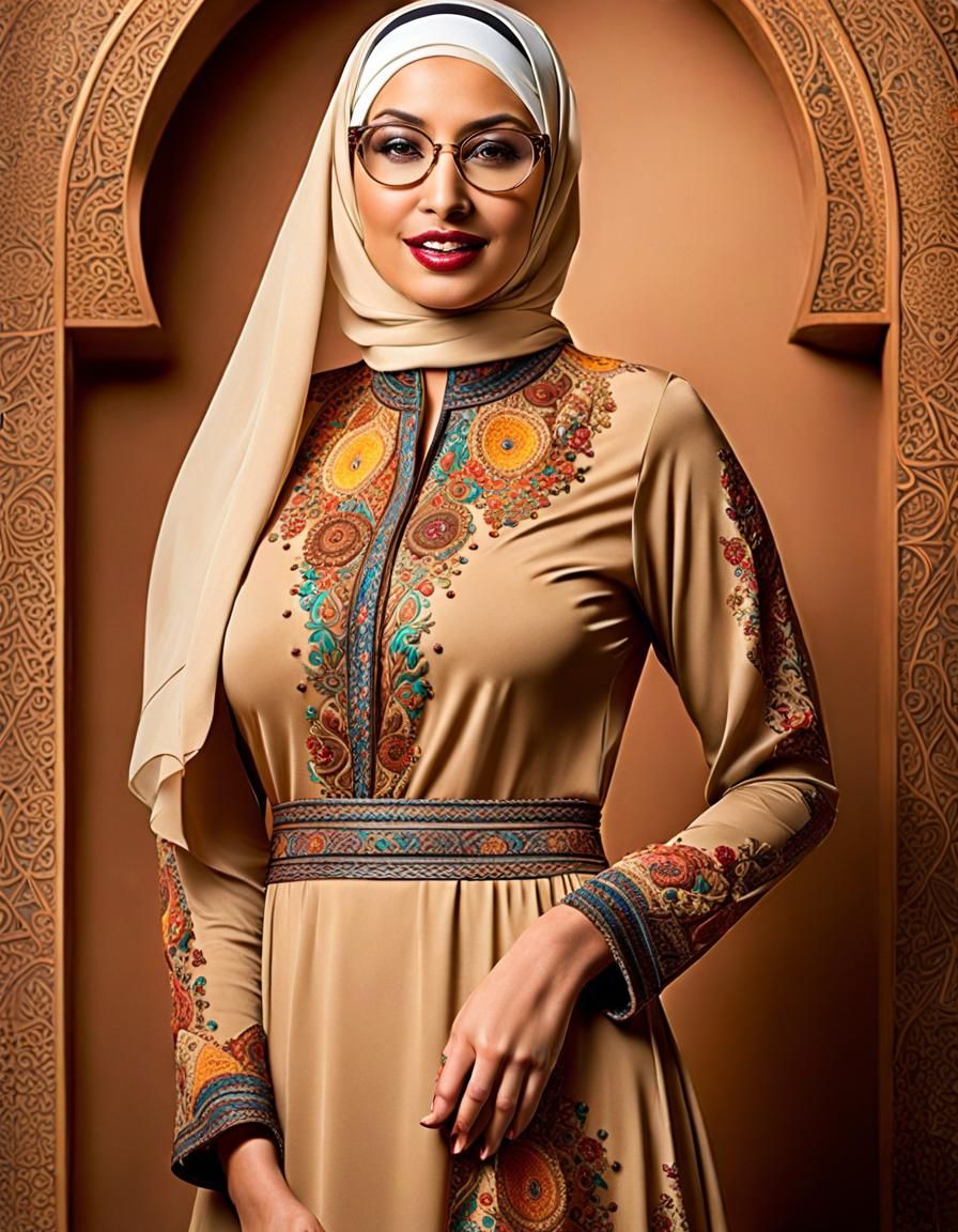 Psychedelic Portrait of a Woman in Hijab as Pop Art