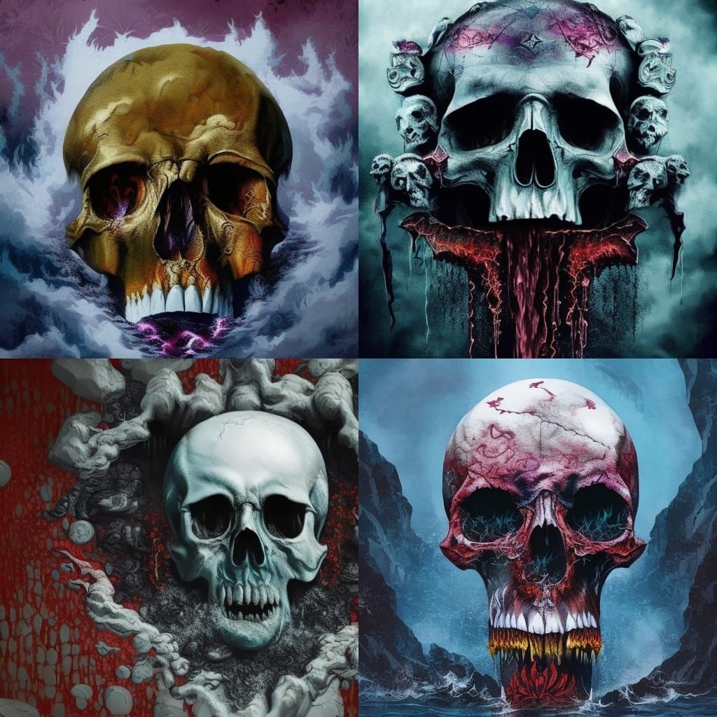 Giant Skull Waterfall: Ominous Macabre Art