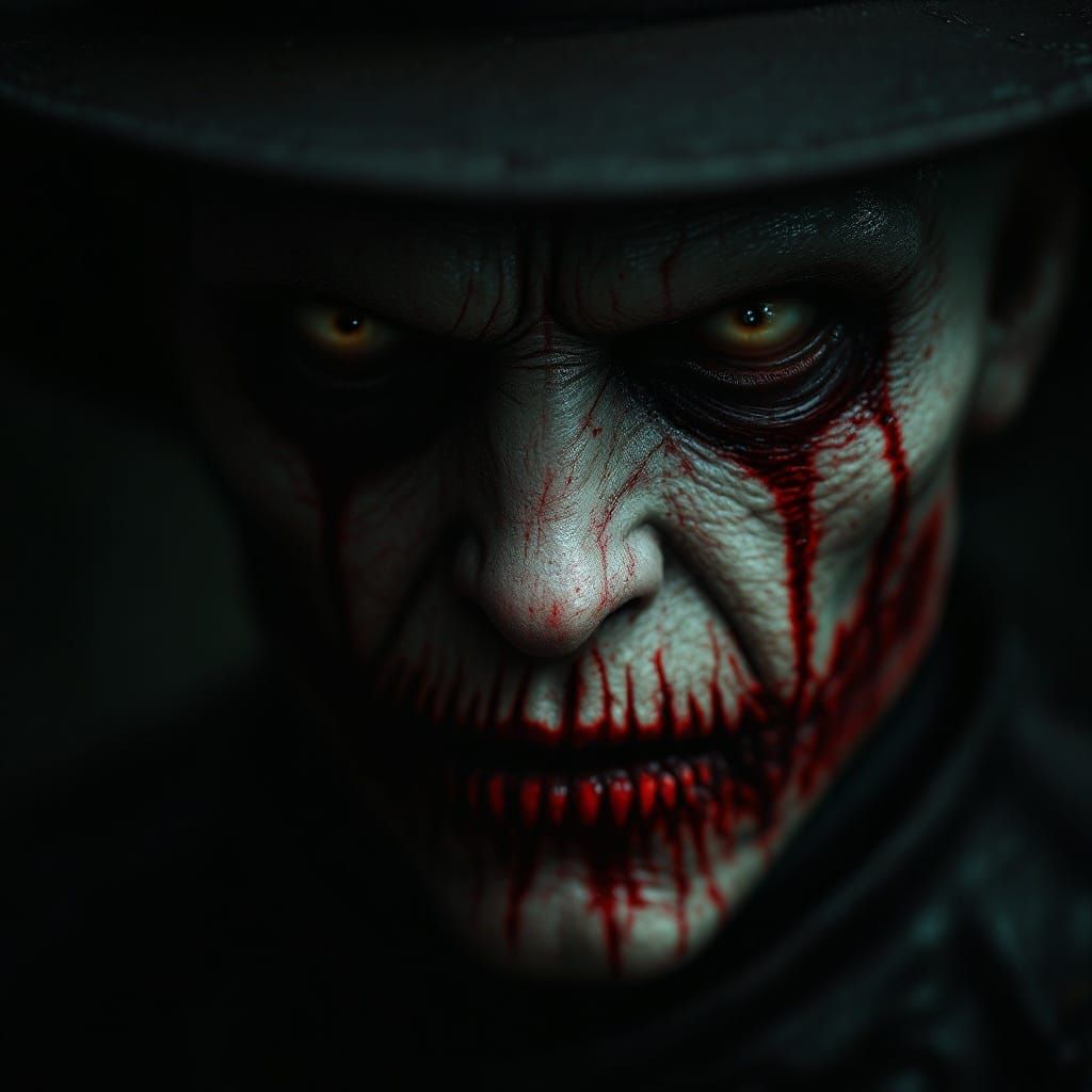 Monstrous Pale Face with Red Markings