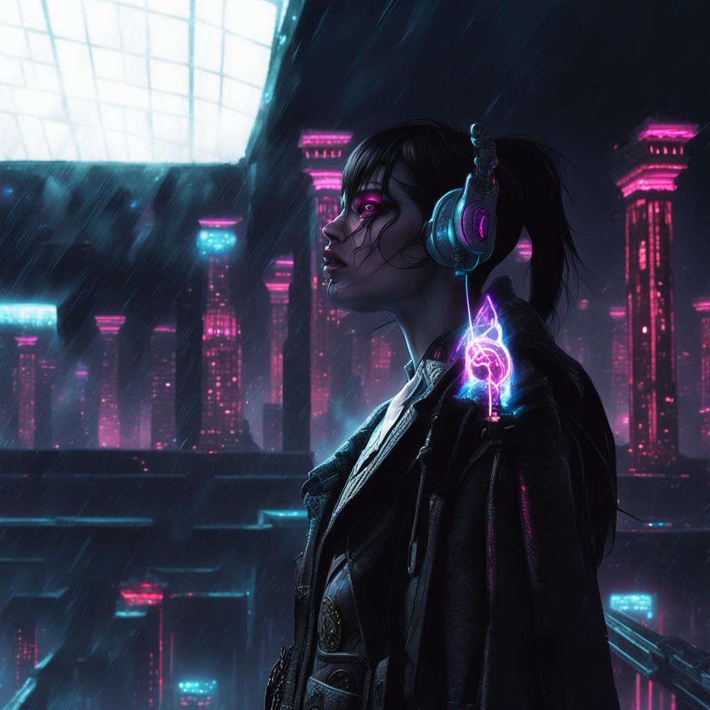 Gothic Model in Cyberpunk Roman Ruins