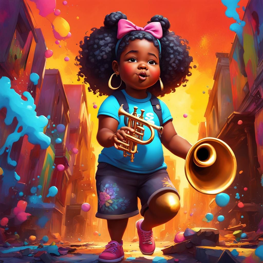 Black Girl Trumpet Player: Graffiti Art Style