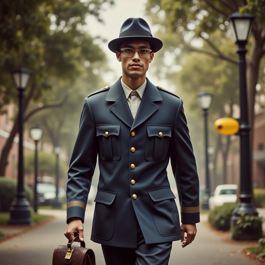 Nostalgic 1950s Mailman Walking Down a Quaint Suburban Stree...