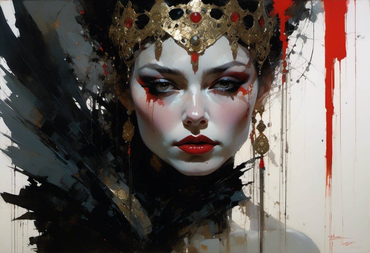 Dark Queen Portrait in Oil, Dramatic Lighting