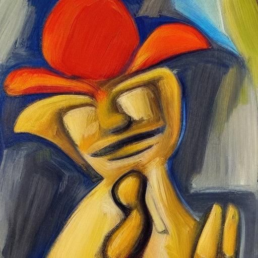 Expressionist Rabbit Confronts Belarusian Figure with Orange...