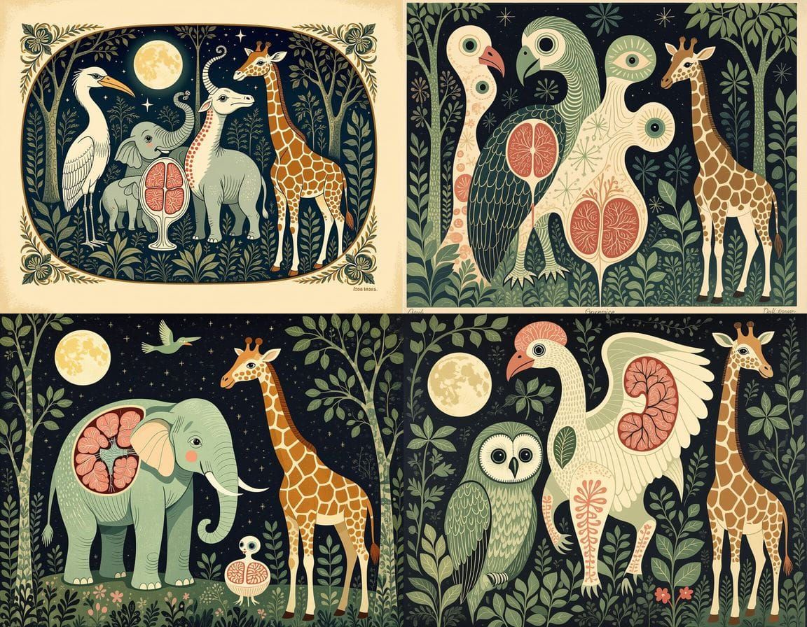 Surreal Meatotomy with Internal Organs in Monochrome Style