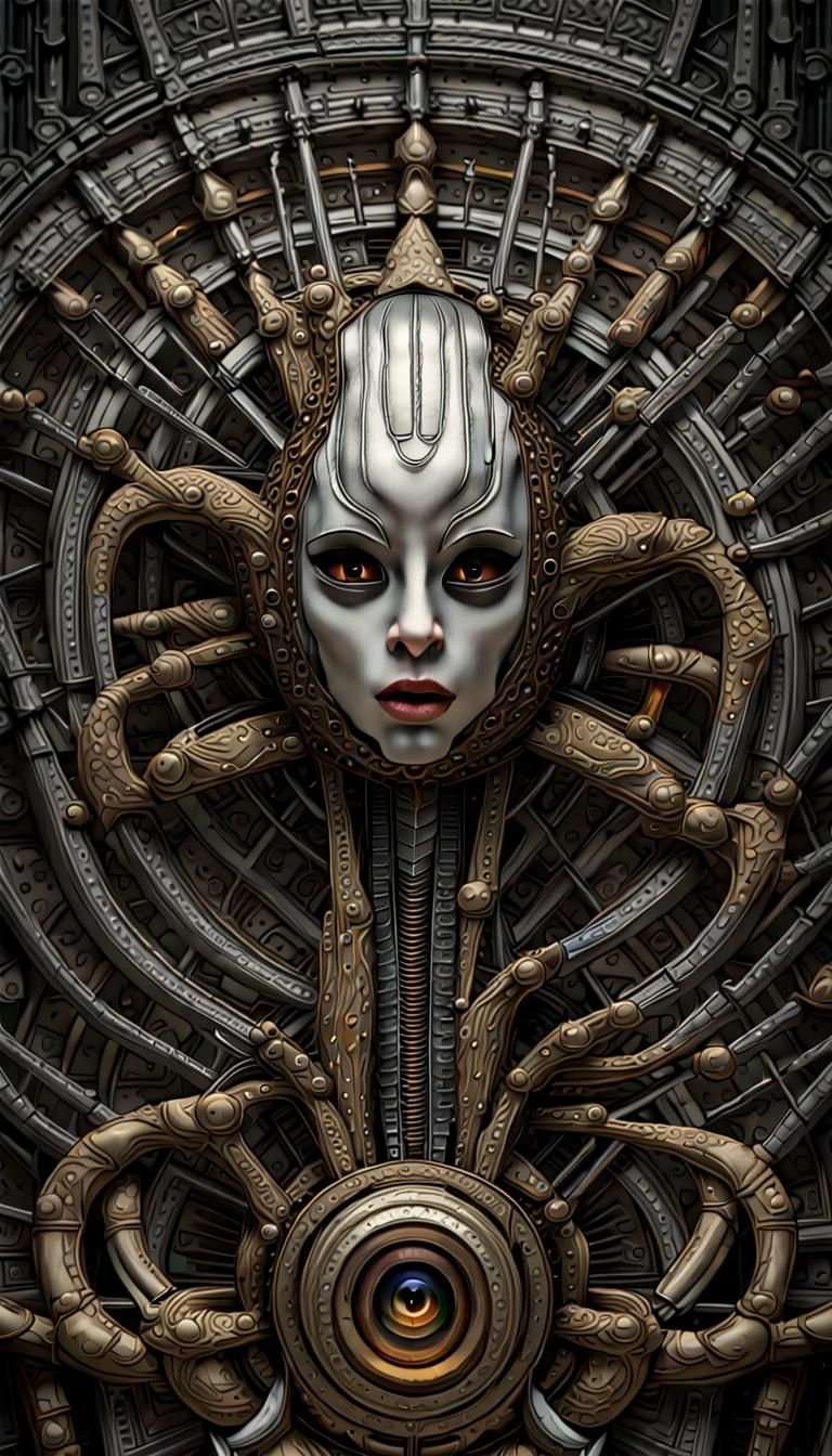 Dystopian Sci-Fi Landscape in Giger and Burton Style