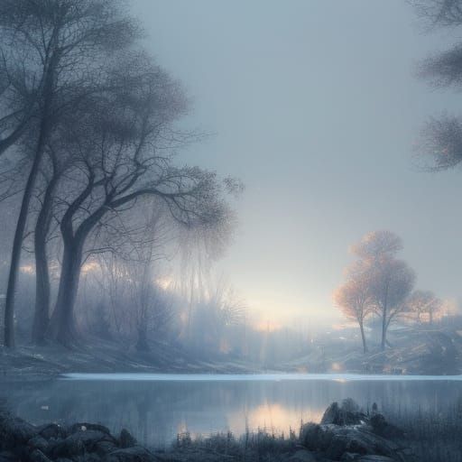Frozen Lake and Trees: Dark Fantasy Concept Art
