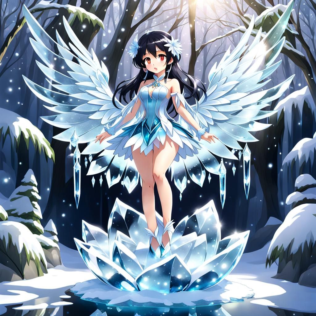 Ice Ballerina Sculpture with Wings, Anime Style