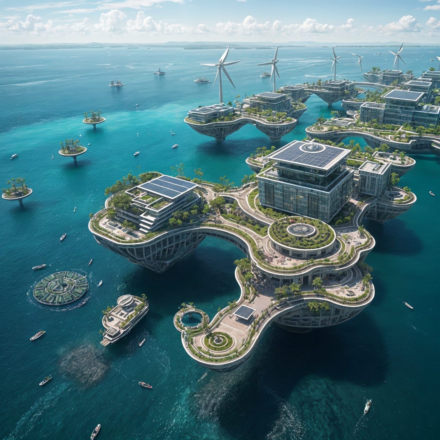 Eco-Friendly Floating City in a Turquoise Ocean