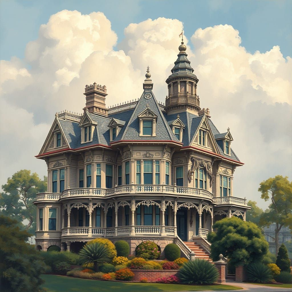 Grand Victorian Mansion in Impressionist Style