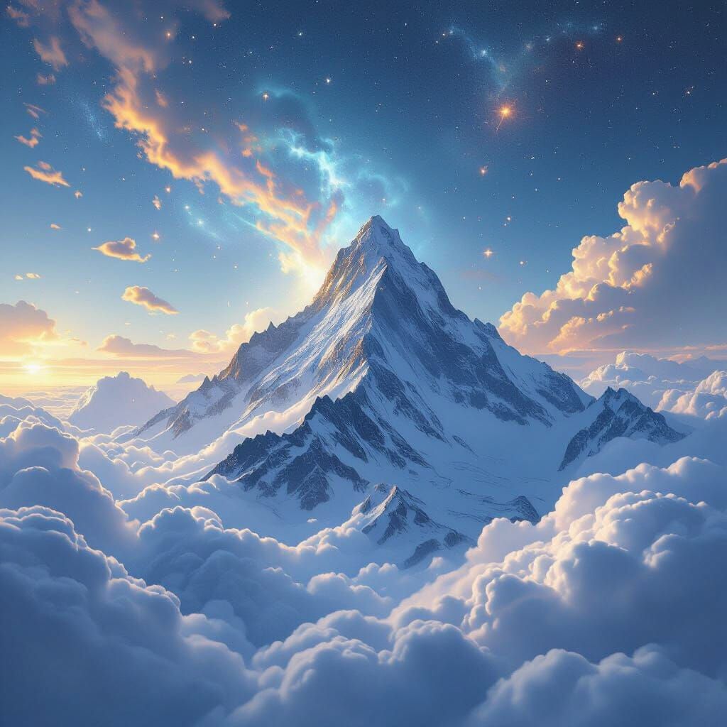 Cosmic Mountain Peak in Digital Surrealism Style