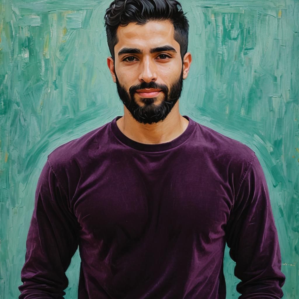 Handsome Arab Man in Velvet T-Shirt: Impressionist Portrait