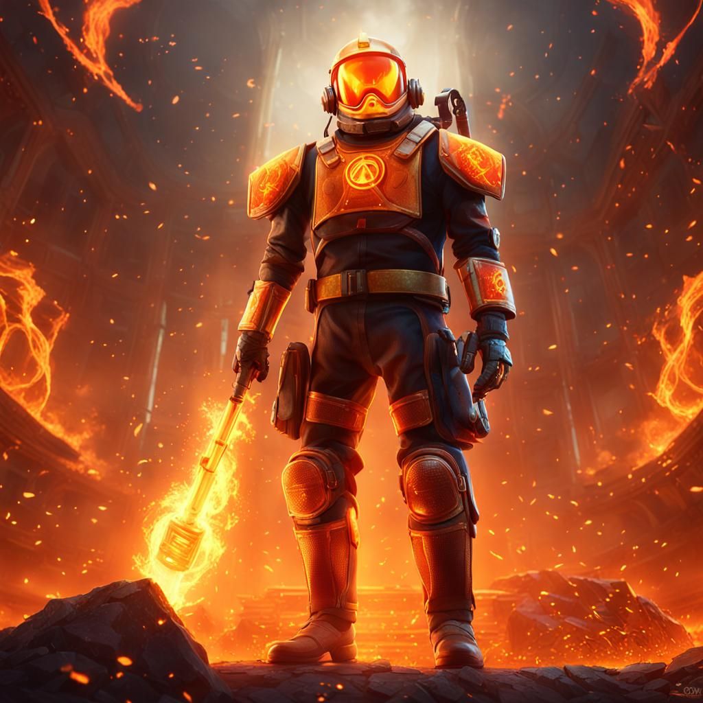 Heroic Pyro TF2 in Fiery Arena: Fantasy Game Art