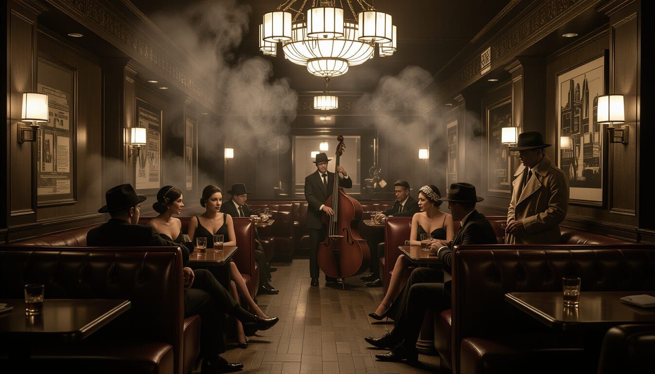 Speakeasy Scene in Film Noir Lighting