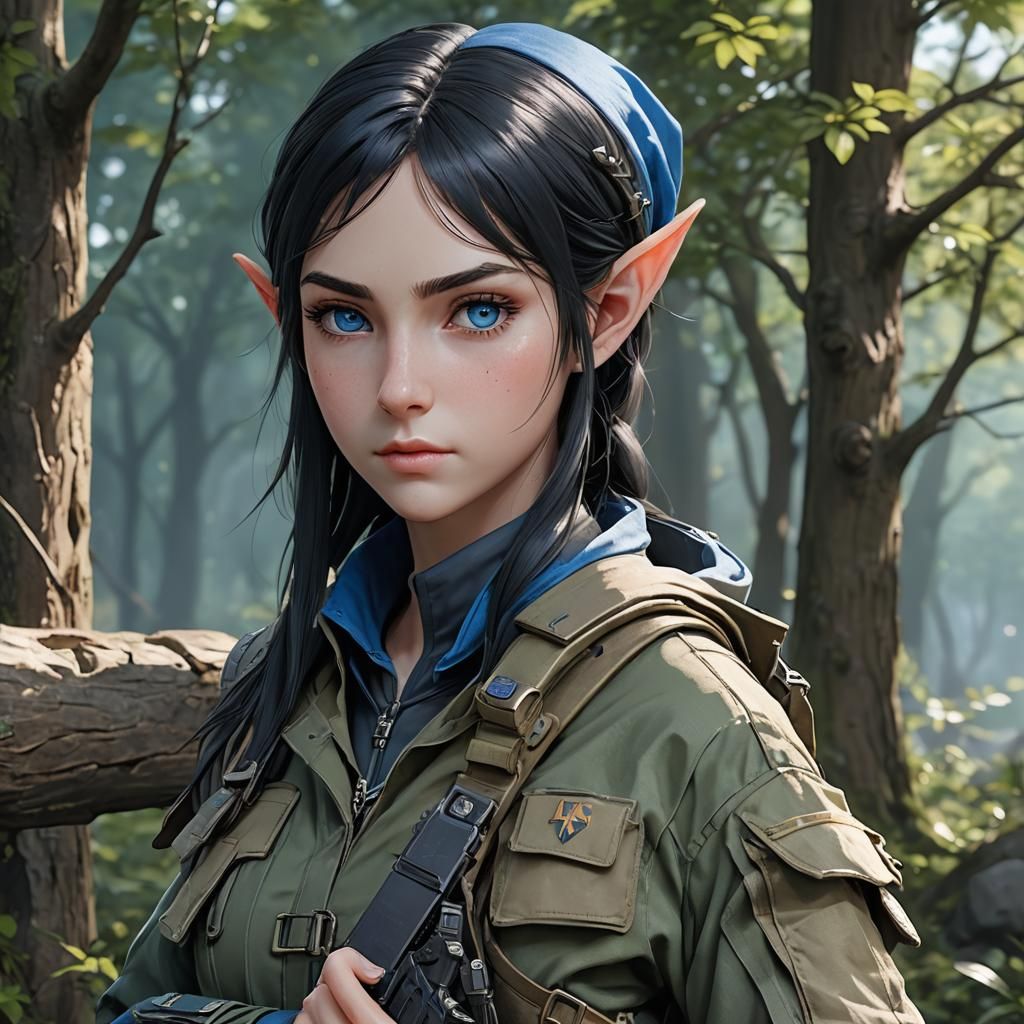 Female Elf in Combat Gear as 3D Anime Art