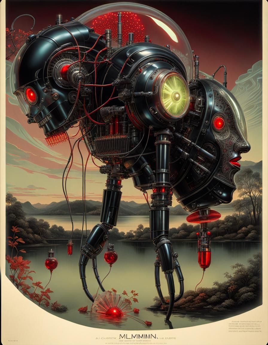 Cybernetic Victorian Robot with Glowing Bioluminescence