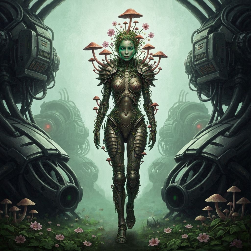 Holographic Woman dressed in evil plant armor, overtaken by ...