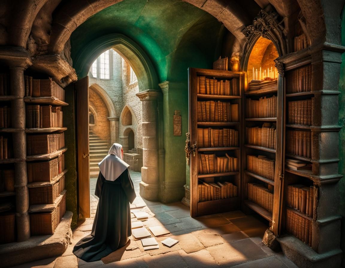 Nun-Rat in Medieval Abbey Library