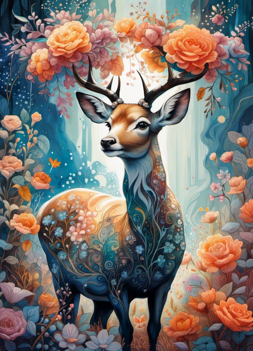 Moonlit Doe in Sapphire Canyon, Fantasy 3D Art