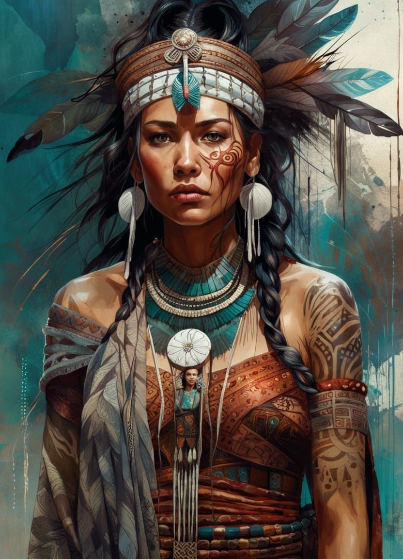 Powerful Maori Woman Portrait in Tribal Dress