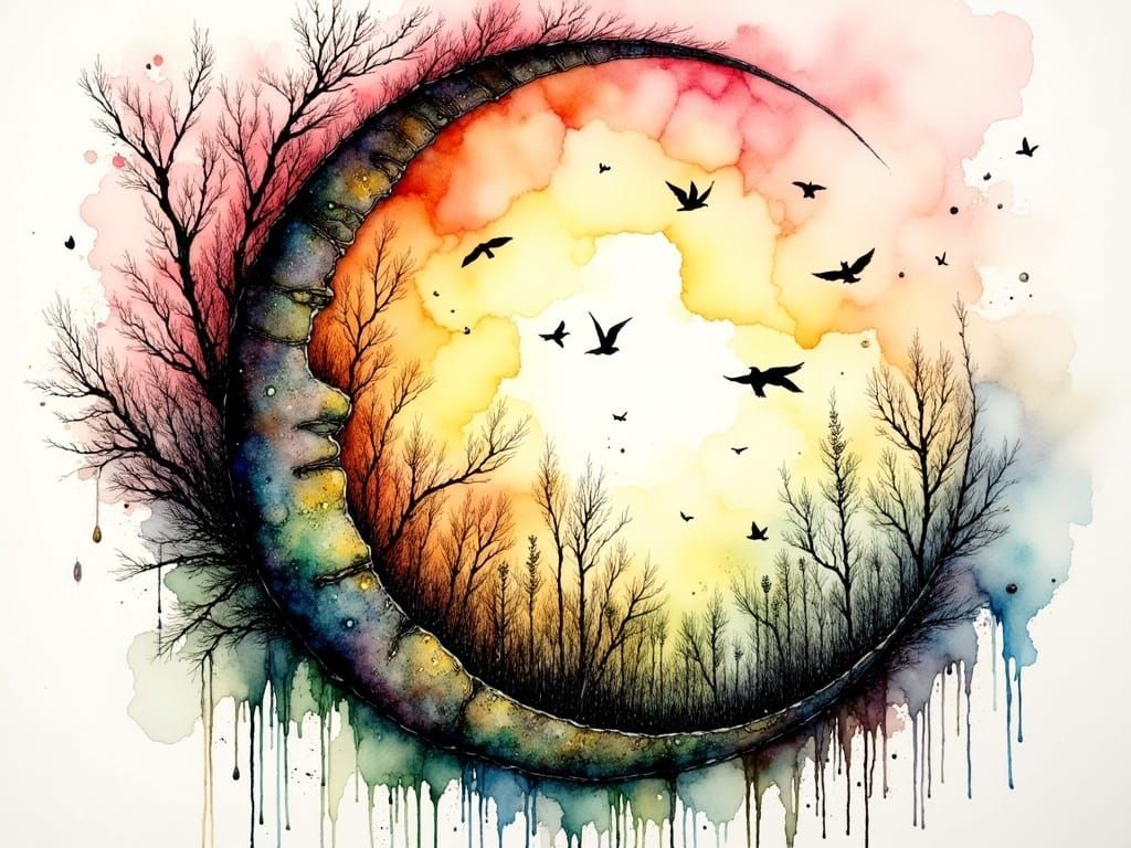 Ethereal Forest Moon in Whimsical Ink Style