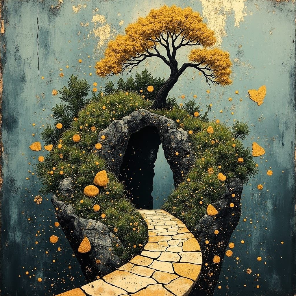 Surreal Treehouse Portal in a Bonsai Landscape