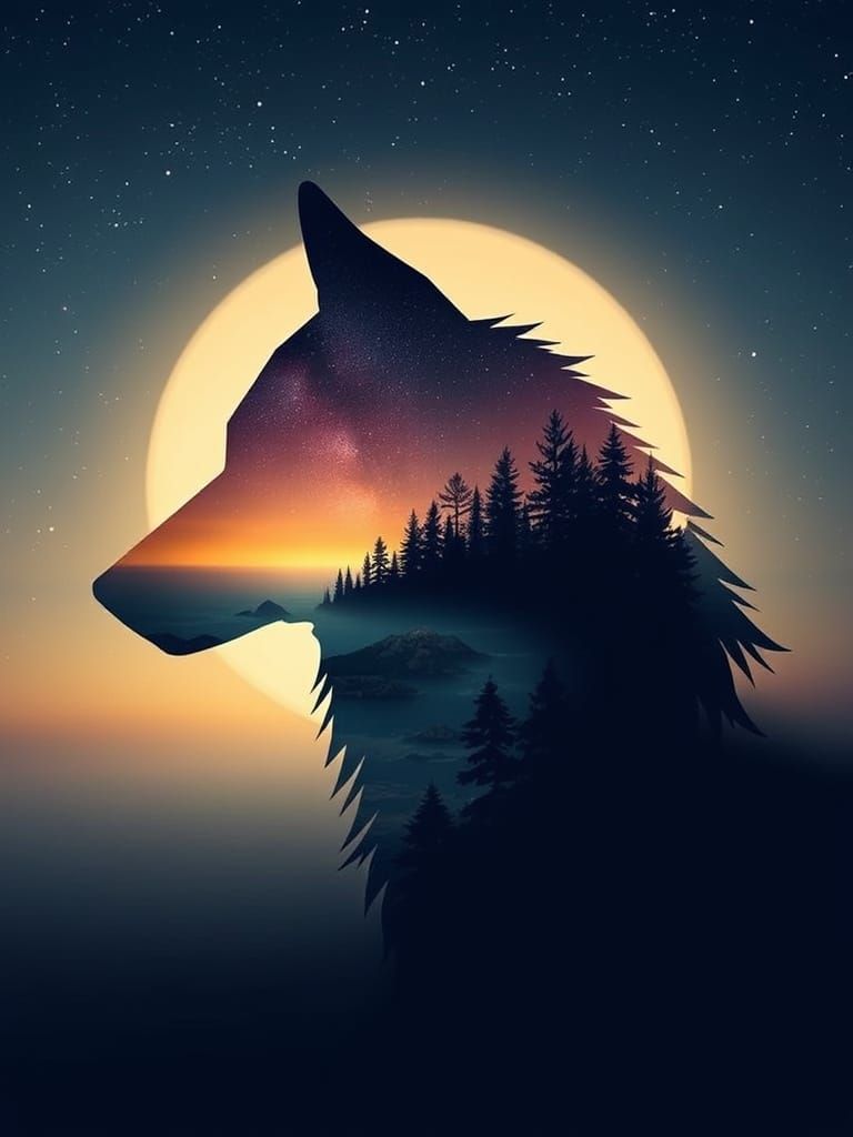 Wolf's Head in a Starry Wilderness