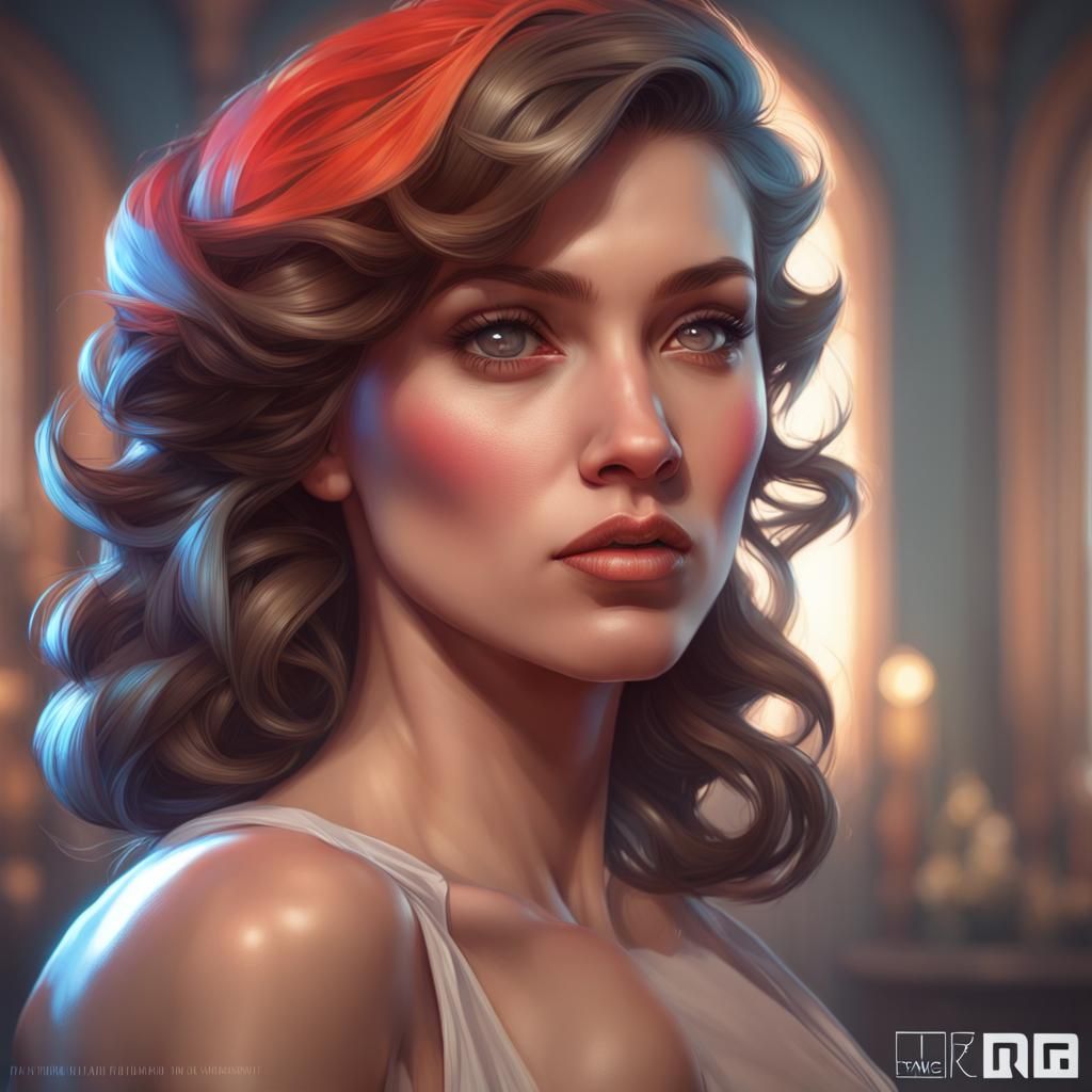 Detailed Pin-Up Portrait in Art Nouveau Style
