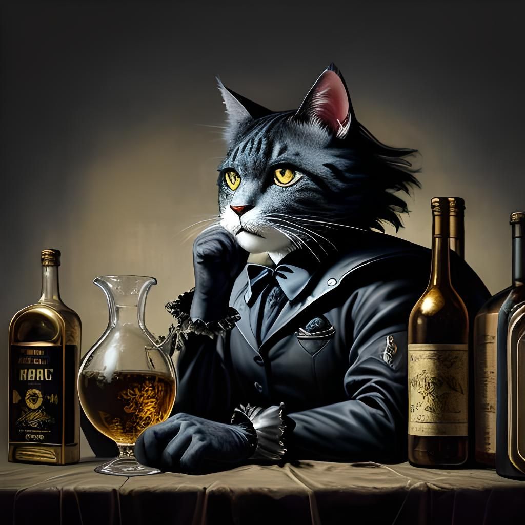 Noir Feline Alchemist in Baroque Expressionism