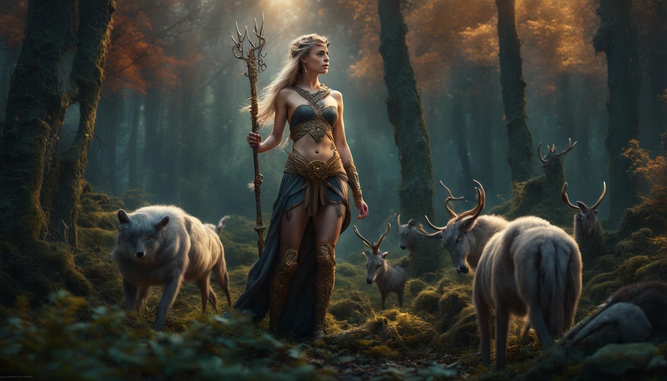Artemis, Hunter Goddess, Plays with Animals