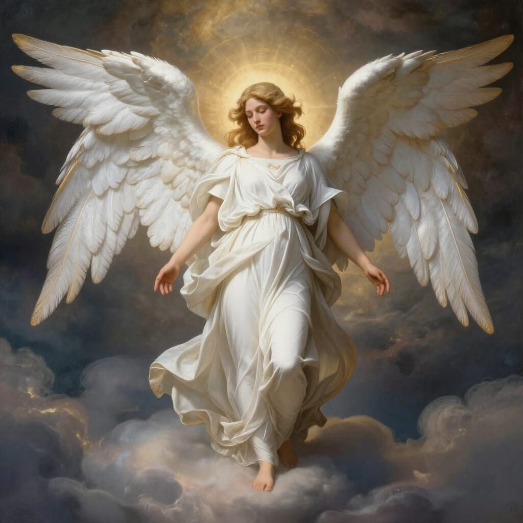 Majestic Angel Radiating Light on Cloud, Renaissance Style