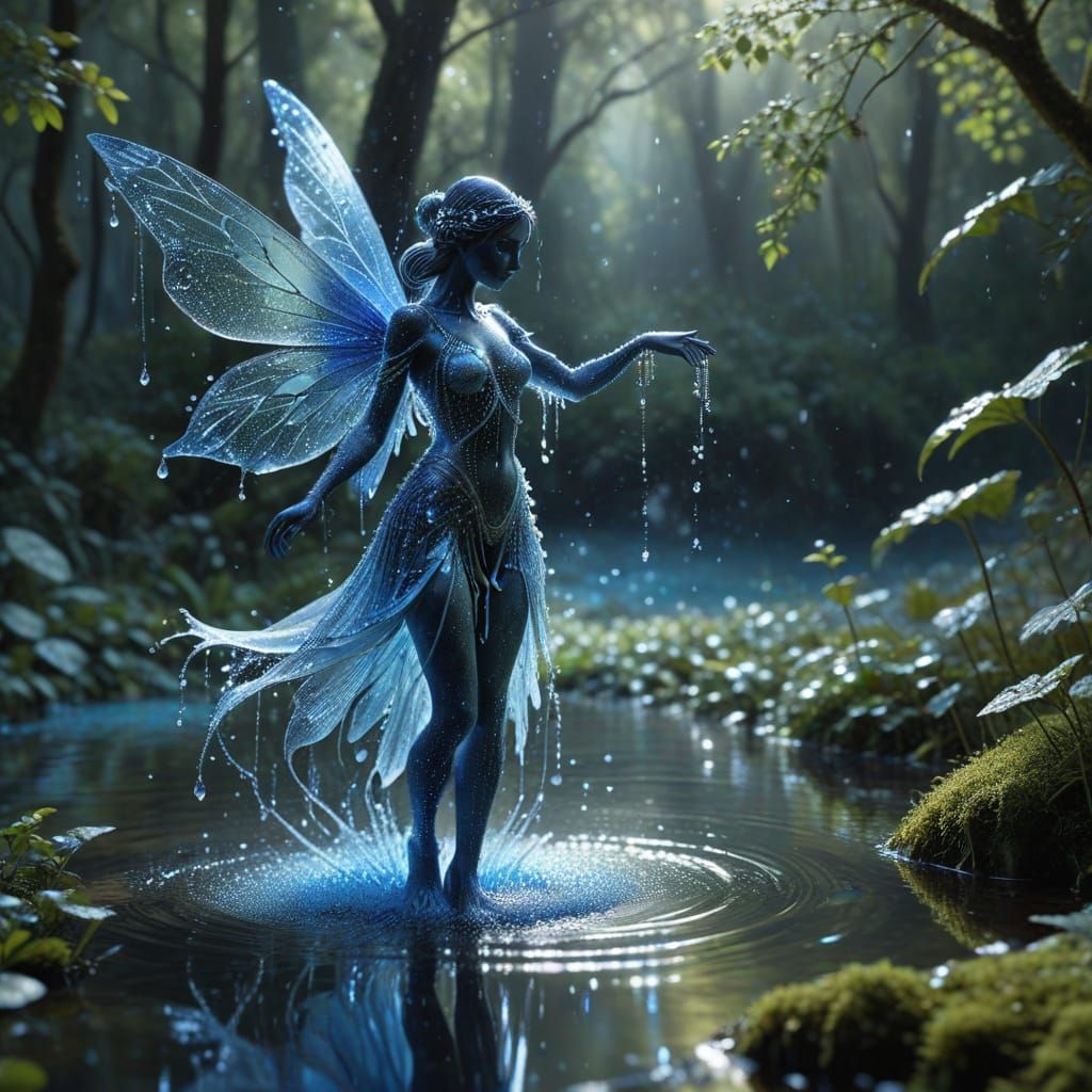 Crystal Dew Fairy Dancing on Woodland Lake