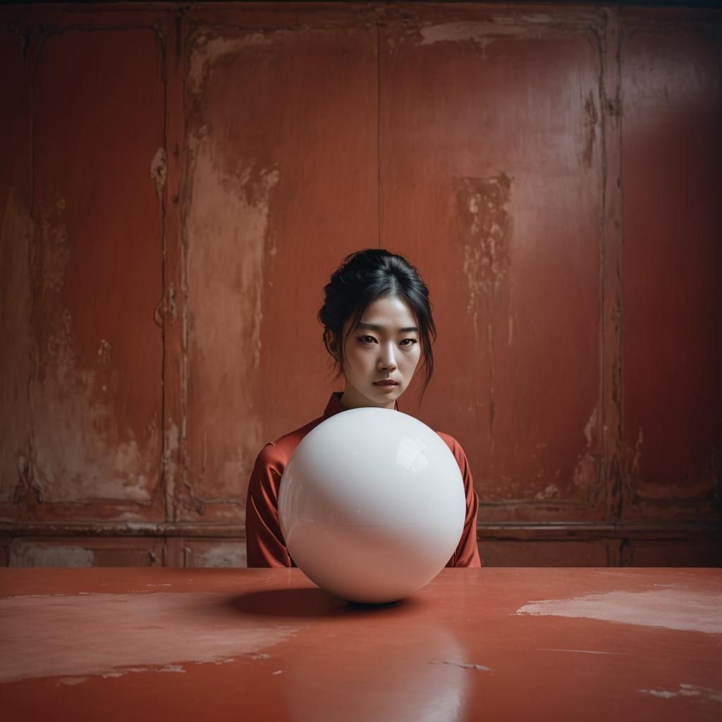 Surreal Japanese Portrait in Empty Red Room