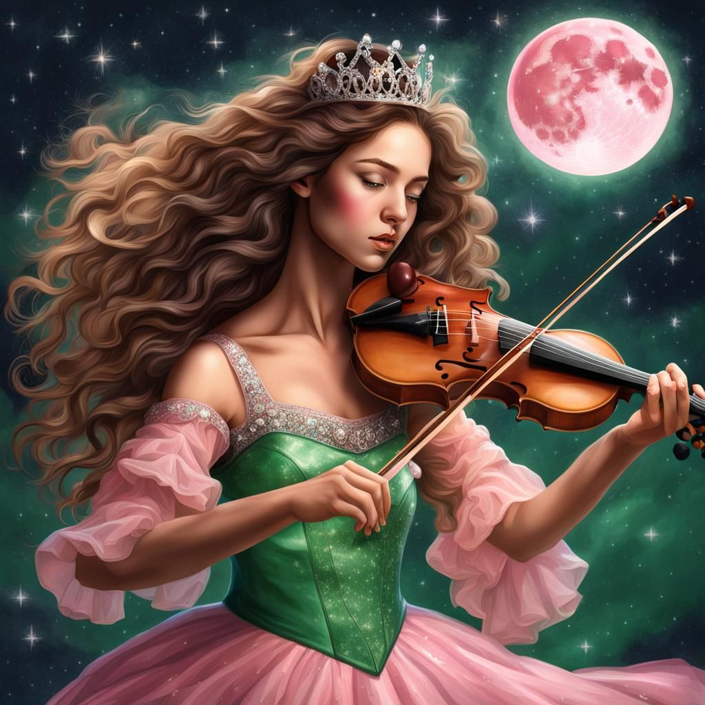 Hyperrealistic Woman Plays Violin Under Moonlight